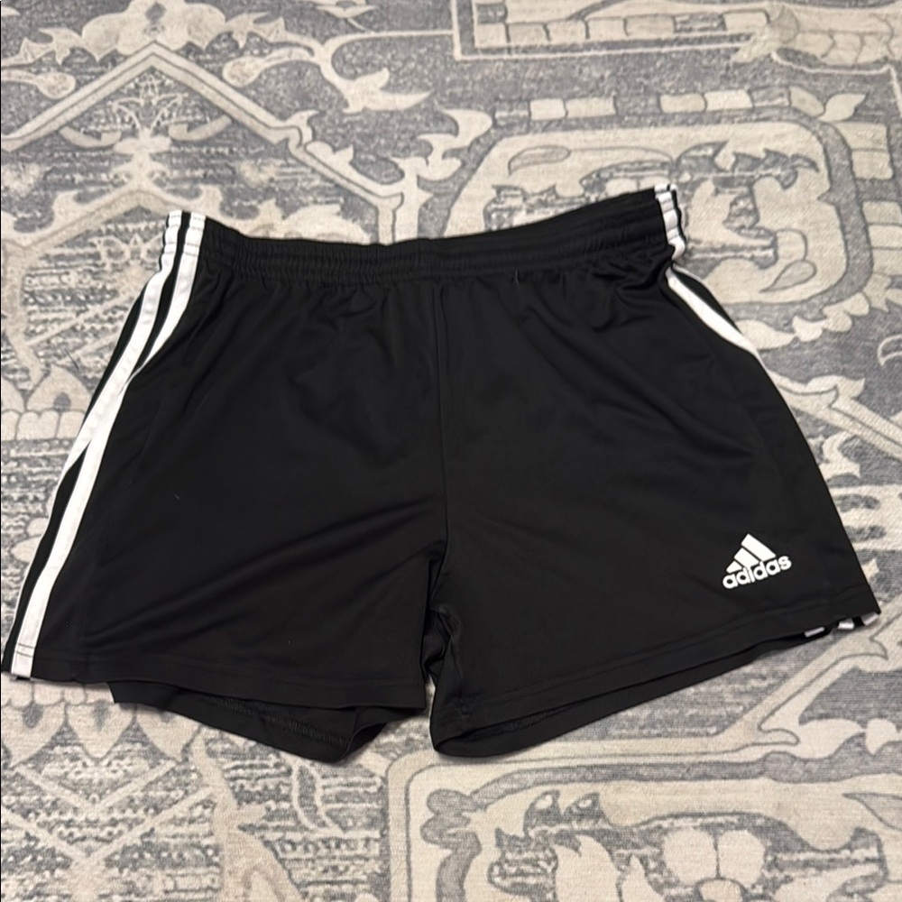 Adidas Black and White Athletic Shorts with Signature Stripes